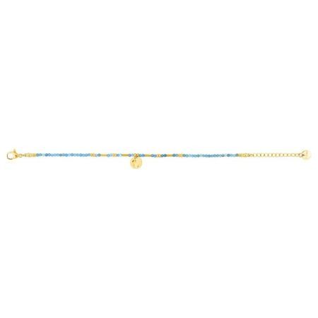 Pulseira de elos de aço dourado Argyor-MRM (AC)403639 com pedras bicolores azul-claro