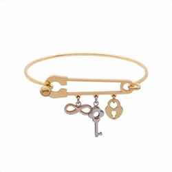 Pulsera Acero Dorado B15454 Imperdible Con Infinito Llave Y Candado