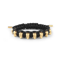 Pulsera Acero Dorado Hombre Philipp Plein PJ8AA17BU Cordón Negro Tejido Calaveras 3D