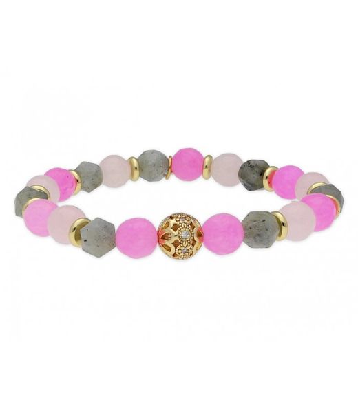 Liska Women's Gold Steel Bracelet SHA083 Two-tone Pink and Grey Stones