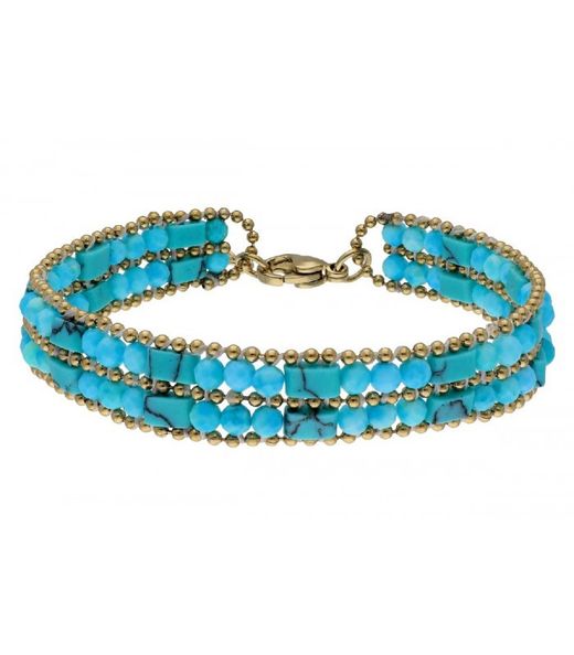 Liska Women's Gold Steel Bracelet SHA190 Natural Turquoise Stones