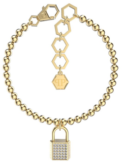 Pulsera Acero Dorado Mujer Philipp Plein PJHGA18BU Colgante Logo PP-Candado Cristales