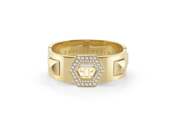 Pulsera Acero Dorado Mujer Philipp Plein PJREA05BU Rígida Logo PP Cristales
