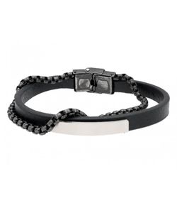 Pulsera Acero Hombre Liska 845BR1215 Piel Negra Cadena