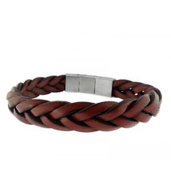 Bracelet homme Liska en acier 84BA1185 et cuir tressé marron