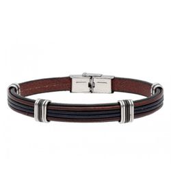 Pulsera Acero Hombre Liska 84BA1205 Piel Marrón Bicolor Negra