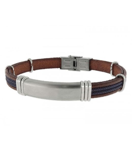 Liska Men's Steel Bracelet 84BA1230-M Brown Leather Bicolor Blue
