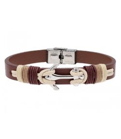 Pulsera Acero Hombre Liska 84BA1332 Piel Marrón Ancla