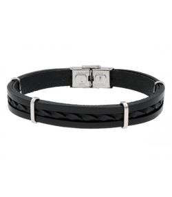 Pulsera Acero Hombre Liska 84BA1380-NSP Piel Negra Trenzada