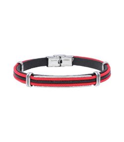 Pulsera Acero Hombre Liska 84BA1422-R Piel Negra Cuerda Roja Negra