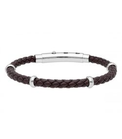 Pulsera Acero Hombre Liska 84BA1521-M Piel Marrón Trenzada