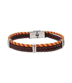 Pulsera Acero Hombre Liska 86BR317-M Piel Marrón Rojo Bicolor Amarillo