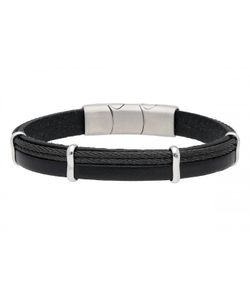 Liska Herren-Armband Stahl 86BR334-N Schwarzes Leder