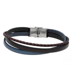 Liska Herren-Armband Stahl 86BR341 Braun Leder Blau Grün