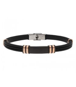 Pulseira masculina Liska MTC017BR-R em aço e couro preto