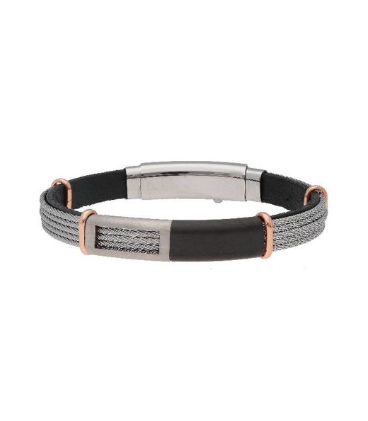 Liska MTC083BR Herrenarmband Stahl Schwarz Leder Zweifarbig Grau