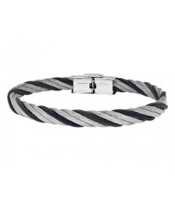 Liska NTK001BR-N Bracciale da uomo in acciaio, bicolore grigio, nero, intrecciato