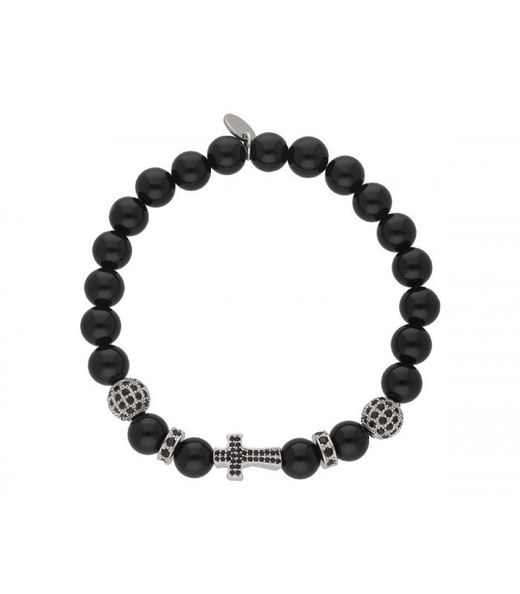 Bracelet homme en acier Liska RB132BR-B avec croix en onyx et zircone