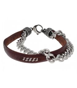 Bracelet homme en acier et cuir marron Liska RB146BR-M