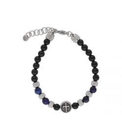Pulsera Acero Hombre Liska RB208BR-AT Piedras Azules Onix Cruz