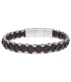 Pulsera Acero Hombre Liska RB249BR-M Piel Marrón Trenzada