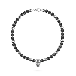 Pulsera Acero Hombre Philipp Plein PJNEA04NU Calavera 3D Perlas Ónix Negras