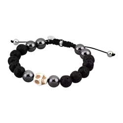 Pulsera Acero Inoxidable & Cordón Negro Lotus Hombre LS3019-2/3 Bolas Negras & Calavera