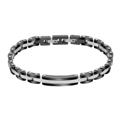 Pulsera Acero Inoxidable Negro Bicolor Plateado Lotus Hombre LS2596-2/2 Eslabones En Brillo 21cm