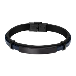 Pulsera Acero Inoxidable Negro & Piel Azul Bicolor Negra Lotus Hombre LS2401-2/1 Placa En Brillo 22,6cm
