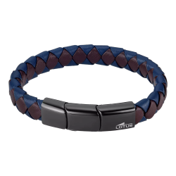 Pulsera Acero Inoxidable Negro & Piel Marrón Bicolor Azul Lotus Hombre LS2531-2/2 Placa En Brillo 22,3cm