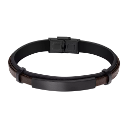 Pulsera Acero Inoxidable Negro & Piel Marrón Bicolor Negra Lotus Hombre LS2401-2/2 Placa En Brillo 22,6cm