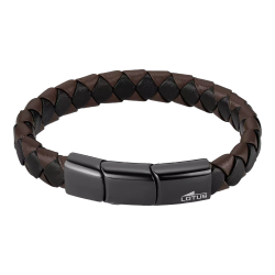 Pulsera Acero Inoxidable Negro & Piel Marrón Bicolor Negra Lotus Hombre LS2531-2/1 Placa En Brillo 22,3cm