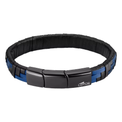 Pulsera Acero Inoxidable Negro & Piel Negra Bicolor Azul Lotus Hombre LS2533-2/1 Placa En Brillo 22,3cm