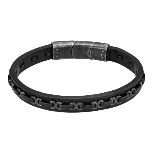 Pulsera Acero Inoxidable Negro & Piel Negra Lotus Hombre LS2544-2/1 Tejida 22,4cm