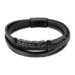 Pulsera Acero Inoxidable Negro & Piel Sintética Negra Lotus Hombre LS2384-2/1 Tejida 21,3cm