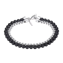 Pulsera Acero Inoxidable & Perlas Minerales Negras Lotus Hombre LS2294-2/1 Bolas En Brillo 20,5m
