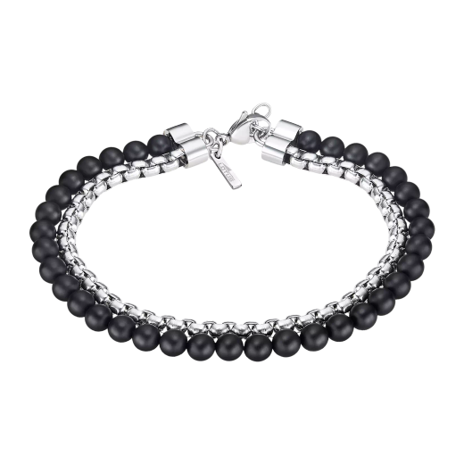 Pulsera Acero Inoxidable & Perlas Minerales Negras Lotus Hombre LS2294-2/1 Bolas En Brillo 20,5m