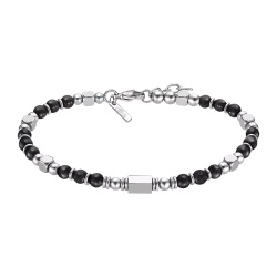 Pulsera Acero Inoxidable & Perlas Minerales Negras Lotus Hombre LS2308-2/1 Bolas En Brillo 21cm