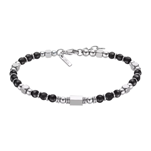 Pulsera Acero Inoxidable & Perlas Minerales Negras Lotus Hombre LS2308-2/1 Bolas En Brillo 21cm