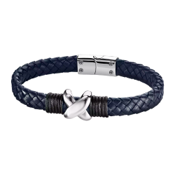 Pulsera Acero Inoxidable & Piel Azul Lotus Hombre LS1971-2/3 Cruz En Brillo 20,6cm