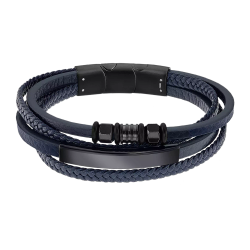 Pulsera Acero Inoxidable & Piel azul Lotus Hombre LS2407-2/1 Placa En Brillo 22,5cm