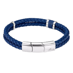 Pulsera Acero Inoxidable & Piel Azul Lotus Hombre LS2529-2/3 Placa En Brillo 22cm