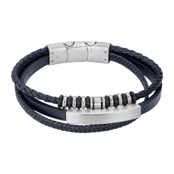 Pulsera Acero Inoxidable & Piel Azul Lotus Hombre LS2592-2/3 Tejida 21,5cm