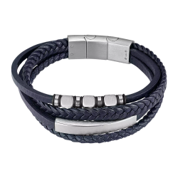 Pulsera Acero Inoxidable & Piel Azul Lotus Hombre LS2593-2/3 Tejida 22cm