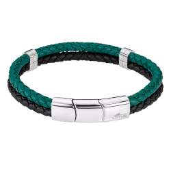 Pulsera Acero Inoxidable & Piel Marrón Bicolor Verde Lotus Hombre LS2530-2/2 Placa En Brillo 22cm