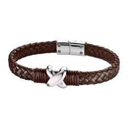 Pulsera Acero Inoxidable & Piel Marrón Lotus Hombre LS1971-2/2 Cruz En Brillo 20,6cm