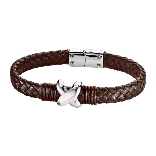 Pulsera Acero Inoxidable & Piel Marrón Lotus Hombre LS1971-2/2 Cruz En Brillo 20,6cm