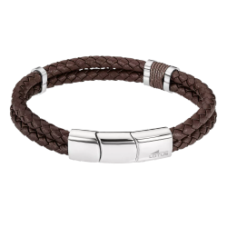 Pulsera Acero Inoxidable & Piel Marrón Lotus Hombre LS2529-2/2 Placa En Brillo 22cm