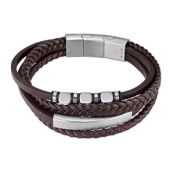 Pulsera Acero Inoxidable & Piel Marrón Lotus Hombre LS2593-2/2 Tejida 22cm