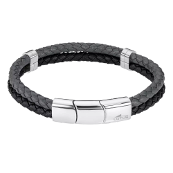 Pulsera Acero Inoxidable & Piel Negra Bicolor Gris Lotus Hombre LS2530-2/1 Placa En Brillo 22cm